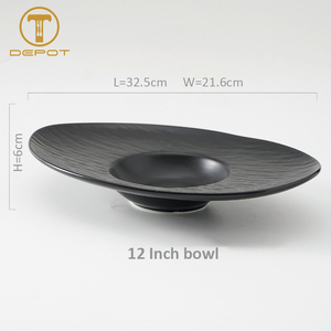 Assiette ovale en céramique texturée noir mat, assiette à dessert oblongue, bol chapeau <span class=keywords><strong>de</strong></span> paille, grande assiette <span class=keywords><strong>de</strong></span> service pour restaurant et gastronomie fine - Product Image 2