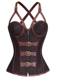 Entrenador de cintura gótico OEM y ODM, corsé de cuero elegante, moldeadores deshuesados de acero, correa de hombro transpirable, copas delanteras Busk, paneles de modestia - Product Image 2