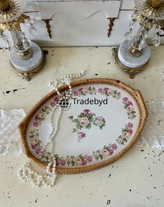 Bandeja de Servicio Multiusos Móvil de Ratán Tejido a Mano Moderno de Primera Calidad, Ecológica, Tradebyd - Product Image 1