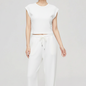 Conjunto de Dos Piezas de Punto Acanalado para Mujer, Top sin Mangas y Shorts Ajustados, Rayado, 100% Algodón, Secado Rápido, Precio al por Mayor, OEM - Product Image 1