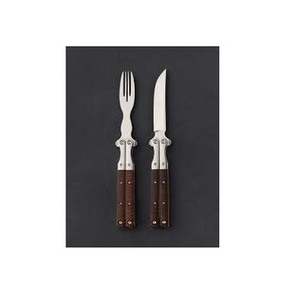 Ensemble de service à salade en acier inoxydable avec manche en bois unique Style occidental Ustensile de service Construction métallique - Product Image 1