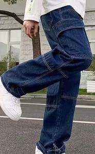 Jeans baggy droits sur mesure en gros pour hommes, jeans vintage amples pour hommes, pantalon en denim, mode décontractée, pantalon cargo multi-poches pour hommes - Product Image 4