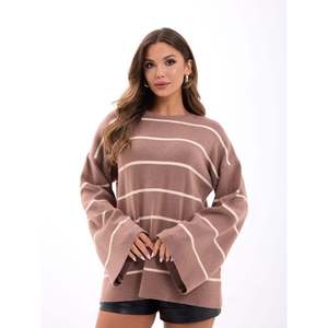 Suéter Holgado de Punto a Rayas Casual de Otoño 42401 - Color Crema Visón - Product Image 5