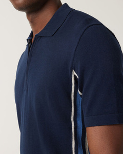 เสื้อโปโลสีน้ำเงินเข้มของผู้ชายแบบปรับแต่งได้เสื้อ100% ผ้าฝ้ายสลิมฟิตมีซิปแบบผ่าข้างดีไซน์สีทึบมีลาย - Product Image 5