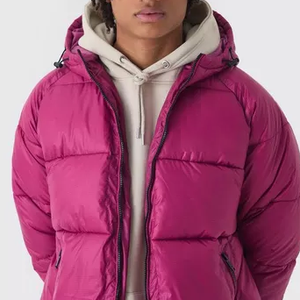 High Quality Custom Men's Puff <b>Jacket</b> Streetwear Style Splicing Design Heavy Weight <b>Hooded</b> Collar Zipper Front Logo <b>for</b> Winter - Product Image 3