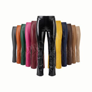 Pantalon en cuir de veau véritable léger et confortable pour femmes, taille haute, coupe slim, taille élastique, pantalon en cuir de qualité supérieure tendance - Product Image 1