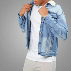 Venta al por mayor de moda de Primavera de doble botonadura de punto chaqueta de mezclilla a cuadros de Bolsillo grande ropa de trabajo informal para los hombres - Product Image 3