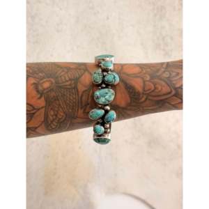 Bobby Johnson Mine 8 Turquoise & Sterling <b>Silver</b> Fashion <b>Cuff</b> <b>Bracelet</b> with Cluster Design - Product Image 2