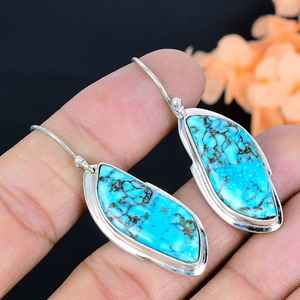 Boucles d'oreilles en turquoise faites à la main, bijoux en argent sterling 925, cadeau élégant pour femme - Product Image 2