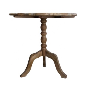 Mesa de Centro de Madera Antigua con Pedestal, Mesa de Té Redonda, Reproducción Antigua, Mesa de Centro para Sala de Estar, Mesa Auxiliar - Product Image 1