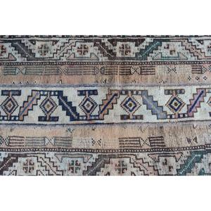 Turkish Vintage Small Rug 2x3.9 ft, <b>Brown</b> Blue Abstract <b>Wool</b> Rug - Product Image 4