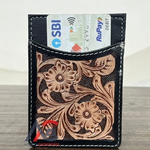 Nouveau porte-cartes en cuir de vache véritable avec blocage RFID, pour affaires et voyages, dernier design floral, cuir travaillé, mini porte-cartes mignon - Product Image 1