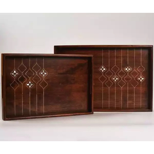 Hot Selling Ramadan <b>Eid</b> <b>Gift</b> Round Acacia Wood Mop Inlay Chocolate Serving Tray With High Quality - Product Image 1