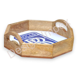 Bandeja de servicio con estampado de esmalte blanco con asas, resistente al agua, recubierta de madera 100%, bandejas personalizadas, bandeja multifunción para regalos - Product Image 5