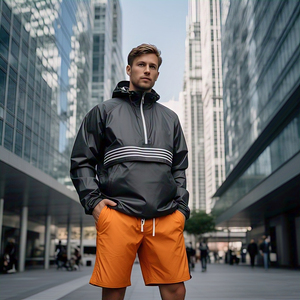 Conjunto de dos piezas de alta calidad, chaqueta cortavientos con capucha y cremallera, pantalones cortos impermeables estampados para montaña, senderismo, equipo de lluvia de invierno - Product Image 3