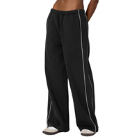 Celana Training Wanita Model Baggy Streetwear Musim Gugur/Dingin, Kaki Lurus, Aksen Piping Samping, Logo, Pinggang Tinggi, Tahan Air