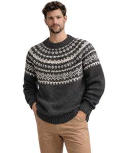 Pull en tricot vintage Fair Isle gris anthracite et blanc à col rond, chaud pour l'hiver, pull pour homme, fournisseur en gros OEM - Product Image 1