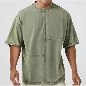 T-shirt unisexe surdimensionné en coton épais à col rond, coupe courte, style vintage, imprimé personnalisé, délavé à l'acide, pour homme - Product Image 4