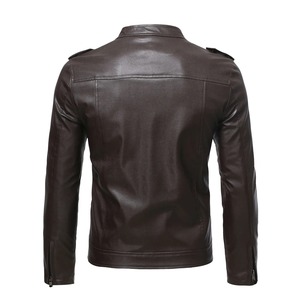 Chaqueta de cuero de manga larga informal de negocios para hombre con cuello con capucha Color sólido Cremallera diagonal hecha de tela Abrigo de color puro - Product Image 4