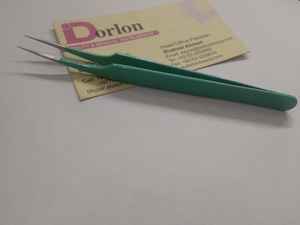 Pinzas Dorlon DB-ELT-8433 de Acero Inoxidable Japonés Extra Fuertes para Extensión de Pestañas, Recubrimiento en Polvo Verde, Tijeras con Resorte - Product Image 4