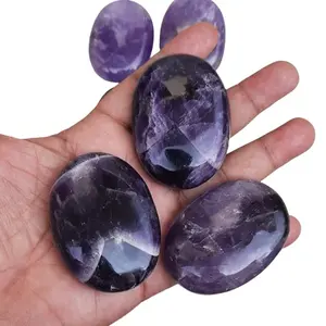 Standard Quality Dark Purple Amethyst Palm Stone Wholesale Natural Stone Carved Crystal Palm Stones For Meditation