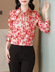 Custom Casual Printed Summer Women's Shirt 100% Cotton Turn Down <b>Collar</b> Shirts Top Quality Wholesale Woman Shirts - Product Image 3