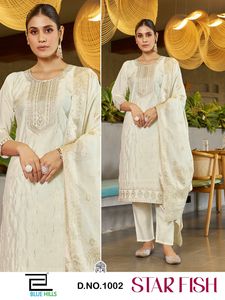 Nuevo diseño de pantalón Kurti para mujer con bordado Jacquard Dupatta Dori Work Sequence de exportación de seda romana con estilo tradicional - Product Image 3