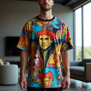 Camisetas de sublimación de gran tamaño para hombre, camisetas holgadas de Fitness de verano para hombre, 100% algodón, poliéster, cuello redondo, camiseta de gran tamaño para hombre - Product Image 3