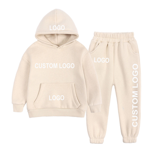 Ensemble survêtement en molleton personnalisé pour enfants avec logo, sweat à capuche et pantalon de jogging assorti, ensemble deux pièces pour garçons et filles, coton doux, chaud et décontracté - Product Image 2