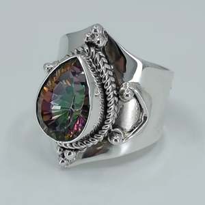 Bague artisanale en argent sterling 925 Mystic, style bohème, pierre de naissance de janvier, coupe poire, cadeau idéal pour son anniversaire ou son anniversaire de mariage - Product Image 5