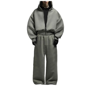 Sudadera con capucha deportiva informal de invierno para hombre, personalizada, bordada, extragrande, con cremallera, 100% algodón, forro polar, 500 g/m², transpirable, de dos piezas - Product Image 2