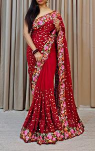 Hấp dẫn chất lượng tốt xu hướng georgette với chủ đề và sequins thêu làm việc Saree người phụ nữ thời trang xuất khẩu để bán - Product Image 4