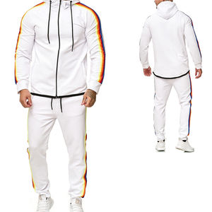 Survêtement en molleton pour hommes, ensemble de 2 pièces avec col à capuche, survêtement d'hiver de couleur unie - Product Image 5