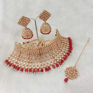 Nikita Arts Fine Jewelry Set AD Stone Collier en cuivre avec Maang Tikka FBJ0008A - Product Image 1