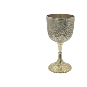Handmade Brass <b>Goblet</b> Cup Silver Finish | Vintage Style Engraved Chalice | Elegant Table Decor Serveware Gift Item Luxury - Product Image 1