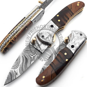 Couteau de poche pliant en acier damas personnalisable OEM manche en résine traversin gravé pour camping en plein air chasse bricolage - Product Image 2