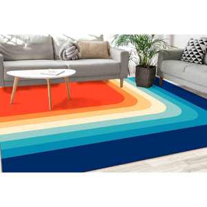 Tapis imprimé à rayures rétro : Tapis moderne du milieu du siècle, antidérapant, en chenille - Product Image 1