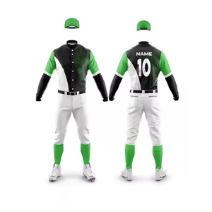 Uniforme de baseball personnalisé imprimé numériquement pour homme, vert et noir, manches courtes, en polyester anti-humidité, nom de l'équipe, toutes saisons, devant - Product Image 4