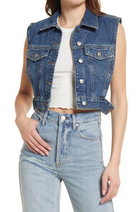 Chaleco vaquero con logotipo personalizado al por mayor para mujer, ropa de calle de Material vaquero Original, ropa exterior transpirable para mujer - Product Image 4