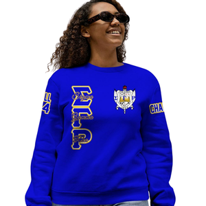 Sudadera Clásica con Cuello Redondo de Sigma Gamma Rho 1922, Azul y Dorado, Ropa Griega de Hermandad, Felpa Premium, Ropa de Invierno para Mujer - Product Image 5