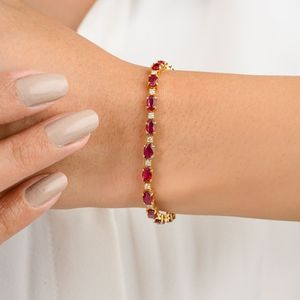 Impresionante joyería personalizada de la mejor calidad en Rubí y diamante de corte ovalado natural con pulsera de tenis de oro amarillo sólido de 18 quilates - Product Image 4