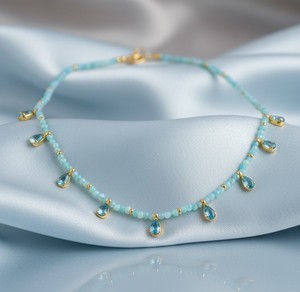 Handmade 925 Silver Gold Plated Beaded Apatite & Amazonite Necklace | Women's Luxury Wedding Gift <b>Jewelry</b> - Product Image 3