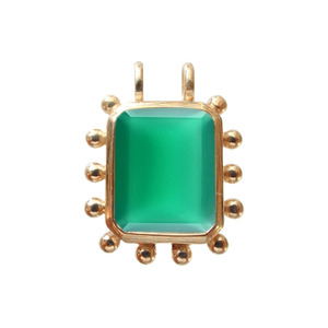 Pendentif lunette en onyx vert 12x8mm taille octogone Onyx or vermeil lunette en argent sterling 925 pendentif 2 boucles pierre de naissance breloque en argent - Product Image 1