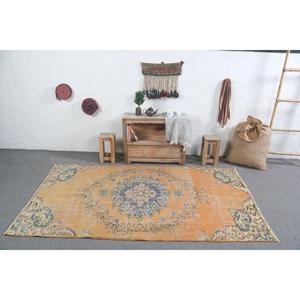พรมตุรกี, พรมปูพื้นขนาด 4.5x7.3 ฟุต, พรมขนสัตว์สีส้มน้ำเงิน - Product Image 3
