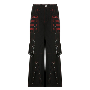 Custom Chain <b>Y2K</b> Style Bandage Wide Leg Pants Women Oversize Low Rise Dark Academic <b>Trousers</b> Streetwear Pant - Product Image 1