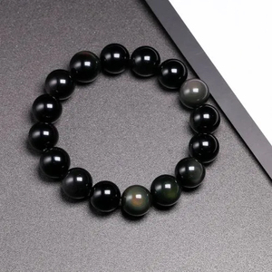 <span class=keywords><strong>Bracciale</strong></span> Unisex Fatto a Mano in <span class=keywords><strong>Ossidiana</strong></span> Dorata 6-12mm, <span class=keywords><strong>Bracciale</strong></span> Elastico con Perle di Onice Nero Naturale, Regalo per Uomo - Product Image 2