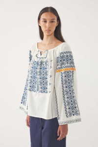 เสื้อผู้หญิงสไตล์ชาวนาผ้าฝ้ายปักสไตล์โบโฮแขนยาวแบบชนเผ่าสีน้ำเงิน - Product Image 3