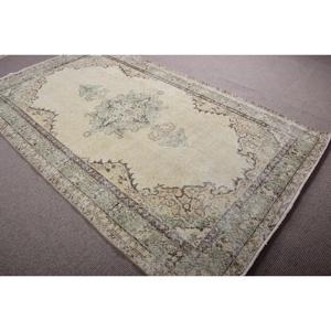 พรมตุรกีขนาดใหญ่ 5.5x9.4 ฟุต พรมวินเทจ สีเขียว-น้ำตาล พรมขนสัตว์ลายอิคัต - Product Image 4