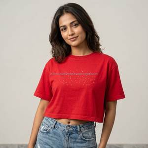 Breathable <b>Rhinestone</b> Print Street Style Regular Fit Crop <b>Top</b> T-Shirts for Women Premium Quality Eco-Friendly - Product Image 1