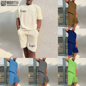 2025 hiver nouveaux hommes 2 pièces survêtement ensembles sport ample à manches courtes Logo personnalisé joggers Shorts 100% coton respirant - Product Image 2